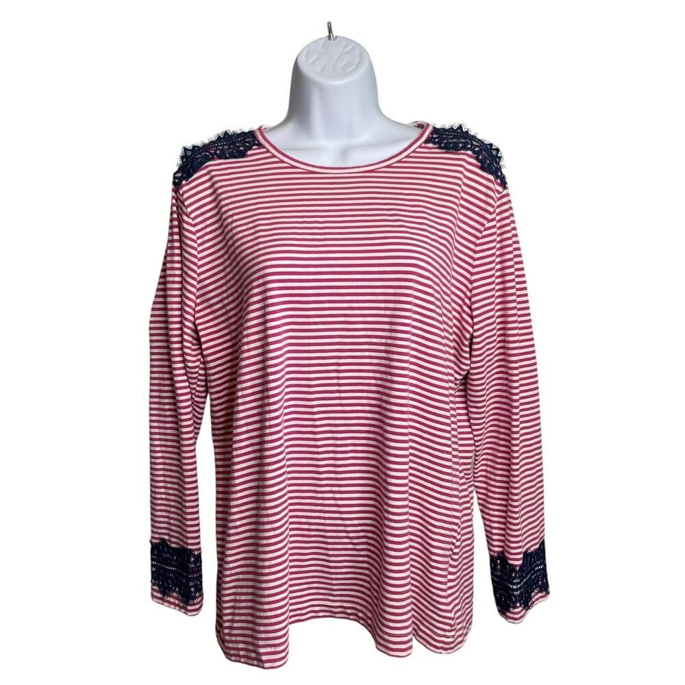 Brooks Brothers Women's Red Long Sleeve Striped Top Size XL Preppy Old Money